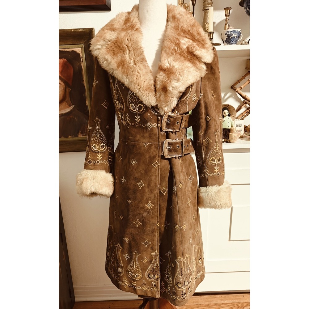 Vintage 60s/70s Victoria Embroidered Leather Penny Lane Coat